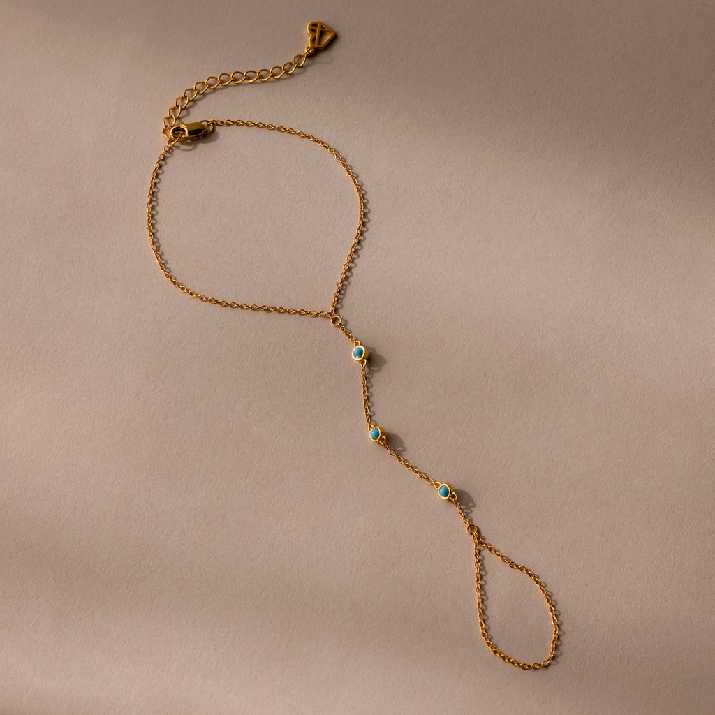 Turquoise Hand Chain Bracelet Silver 18K Gold Plated