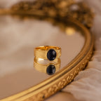 Celestial Black Signet Ring Silver 18K Gold Plated