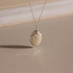 Floral Handwriting Locket Necklace Silver 18K Gold Plated