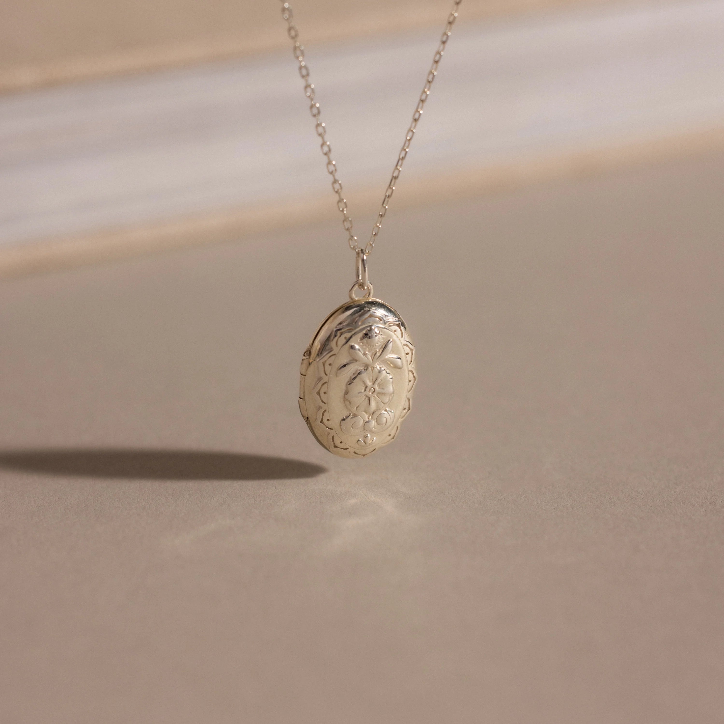 Floral Handwriting Locket Necklace Silver 18K Gold Plated