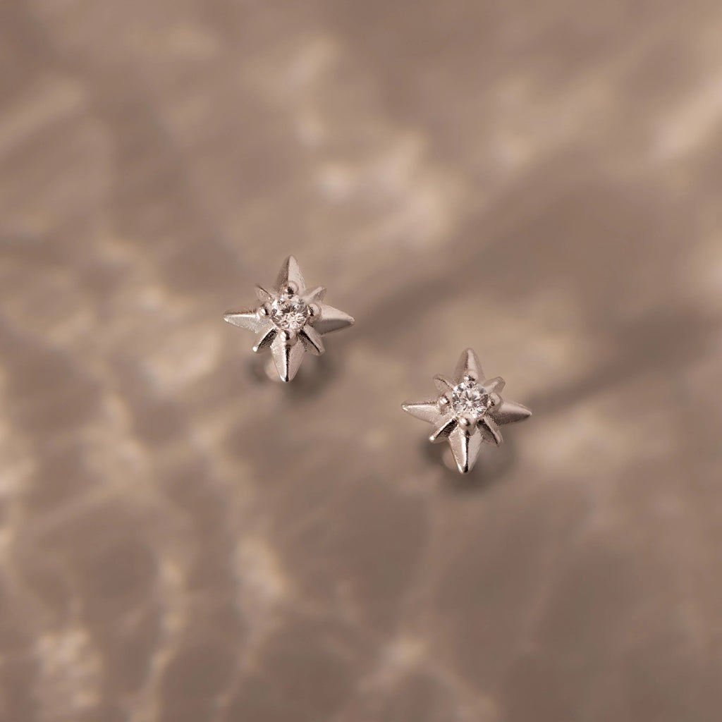 Diamond Starlight Flatback Studs Silver 18K Gold Plated