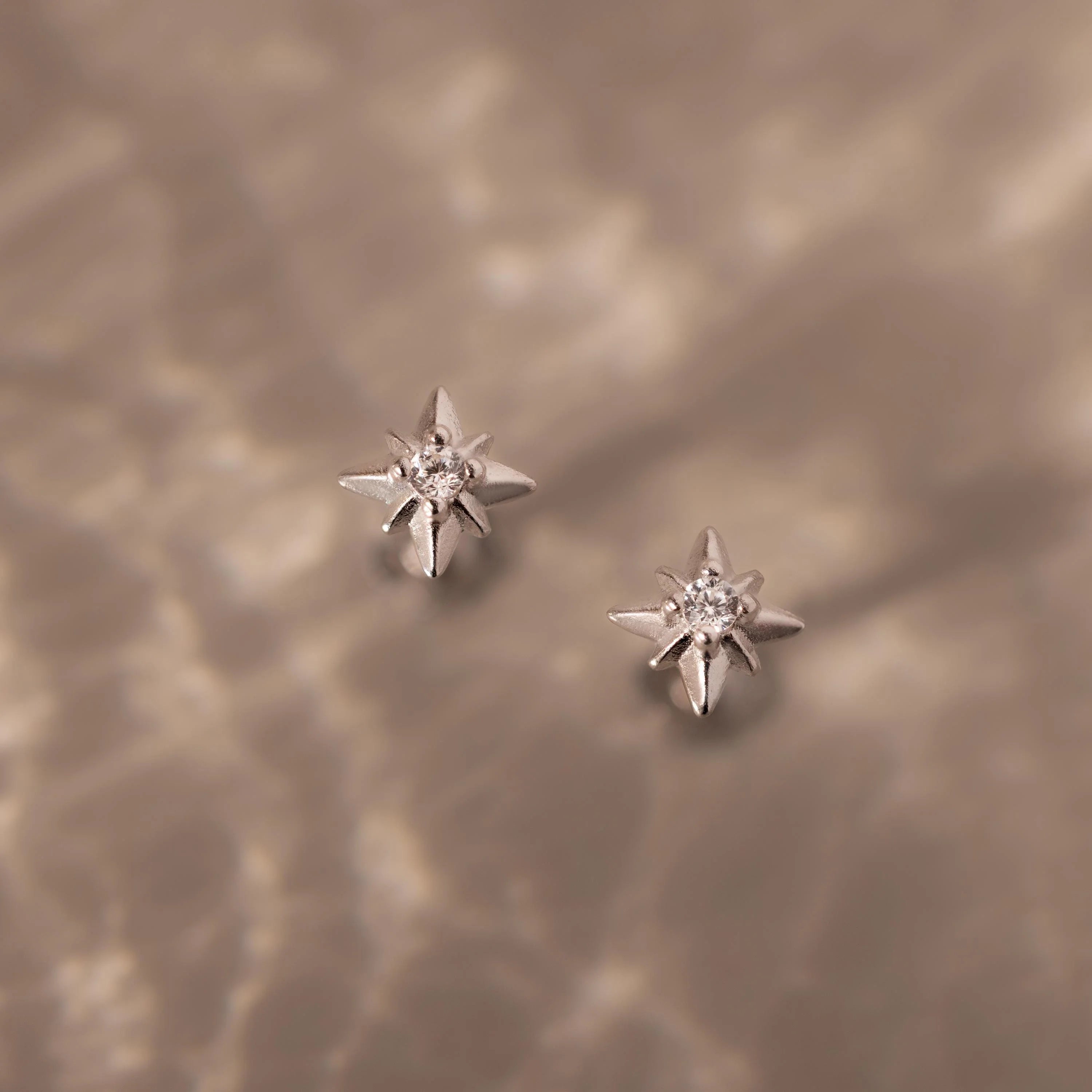 Diamond Starlight Flatback Studs Silver 18K Gold Plated