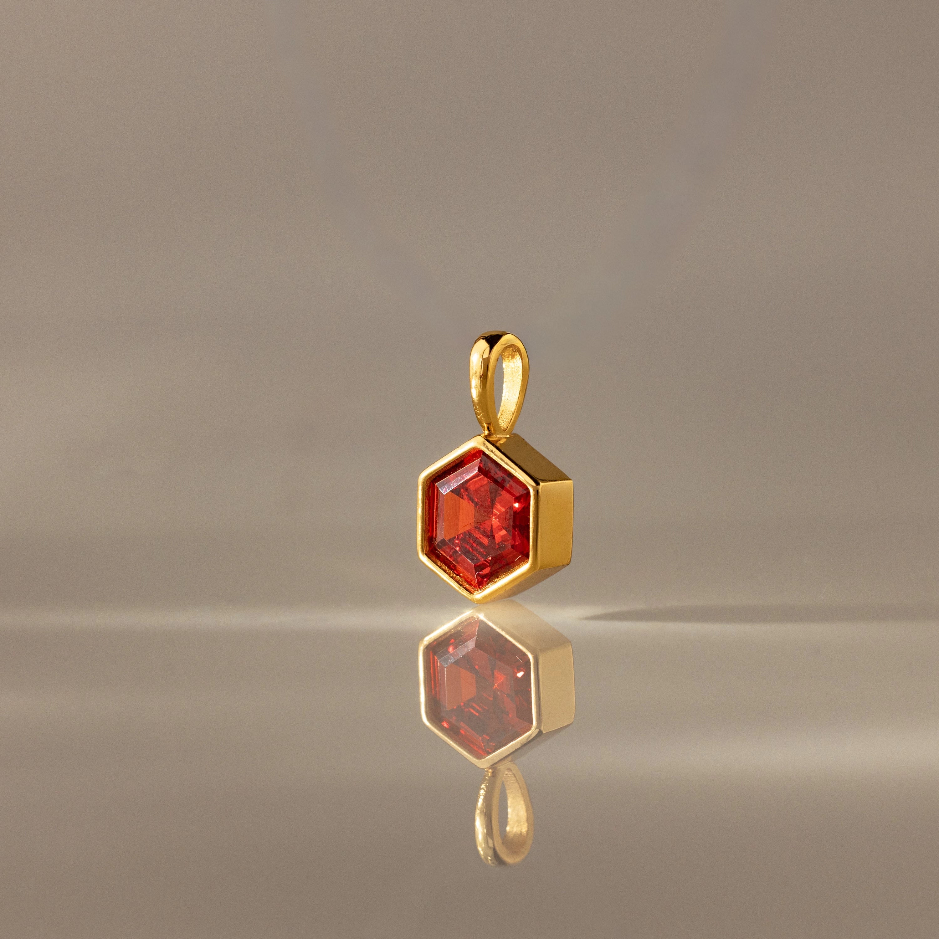 Hexagon Garnet Charm  Silver 18K Gold Plated