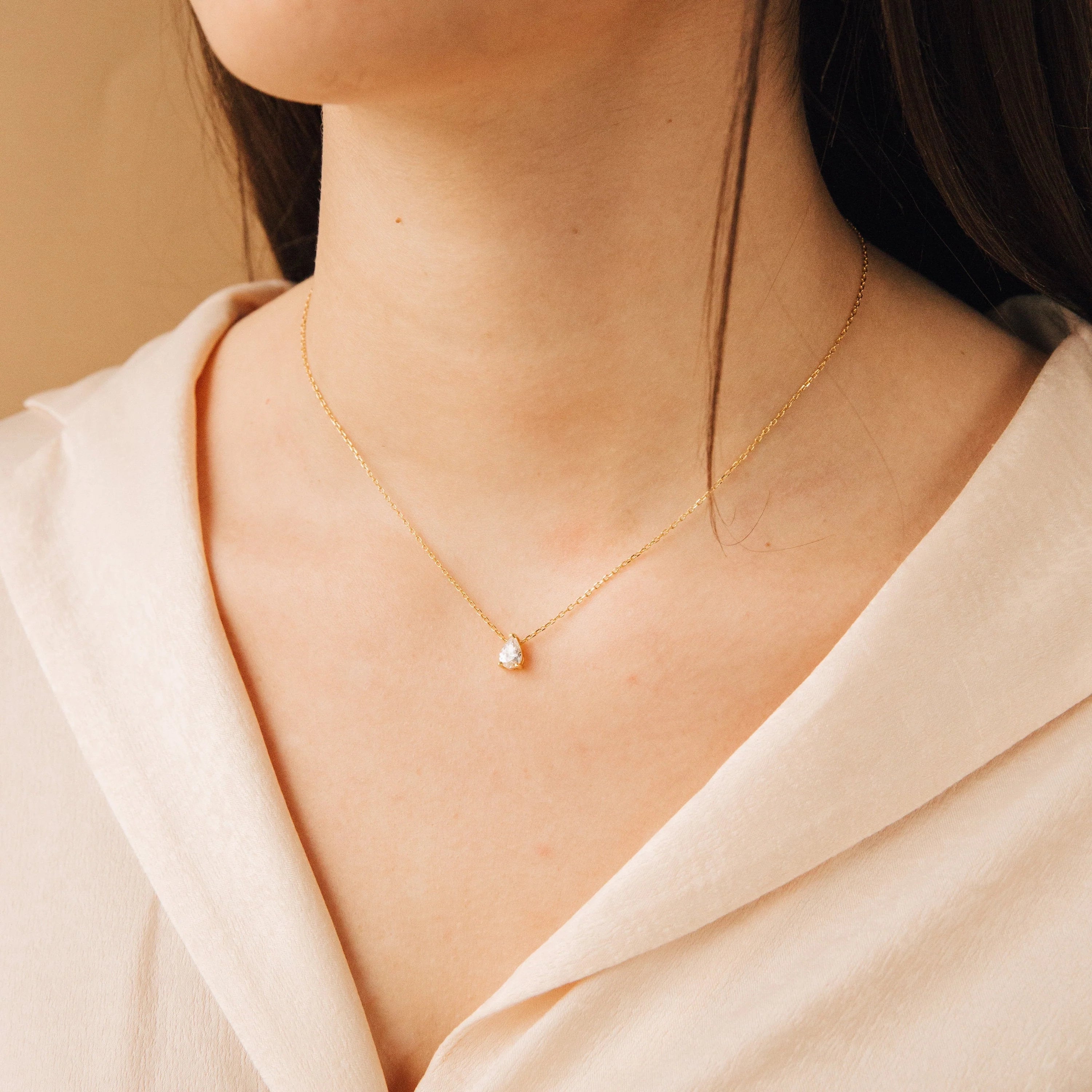 Pear Diamond Necklace Silver 18K Gold Plated
