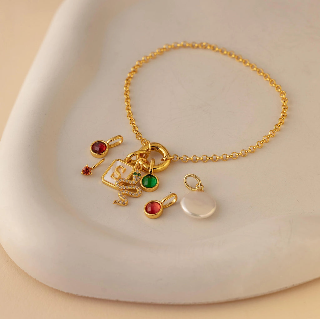 Diamond Snake Charm Silver 18K Gold Plated
