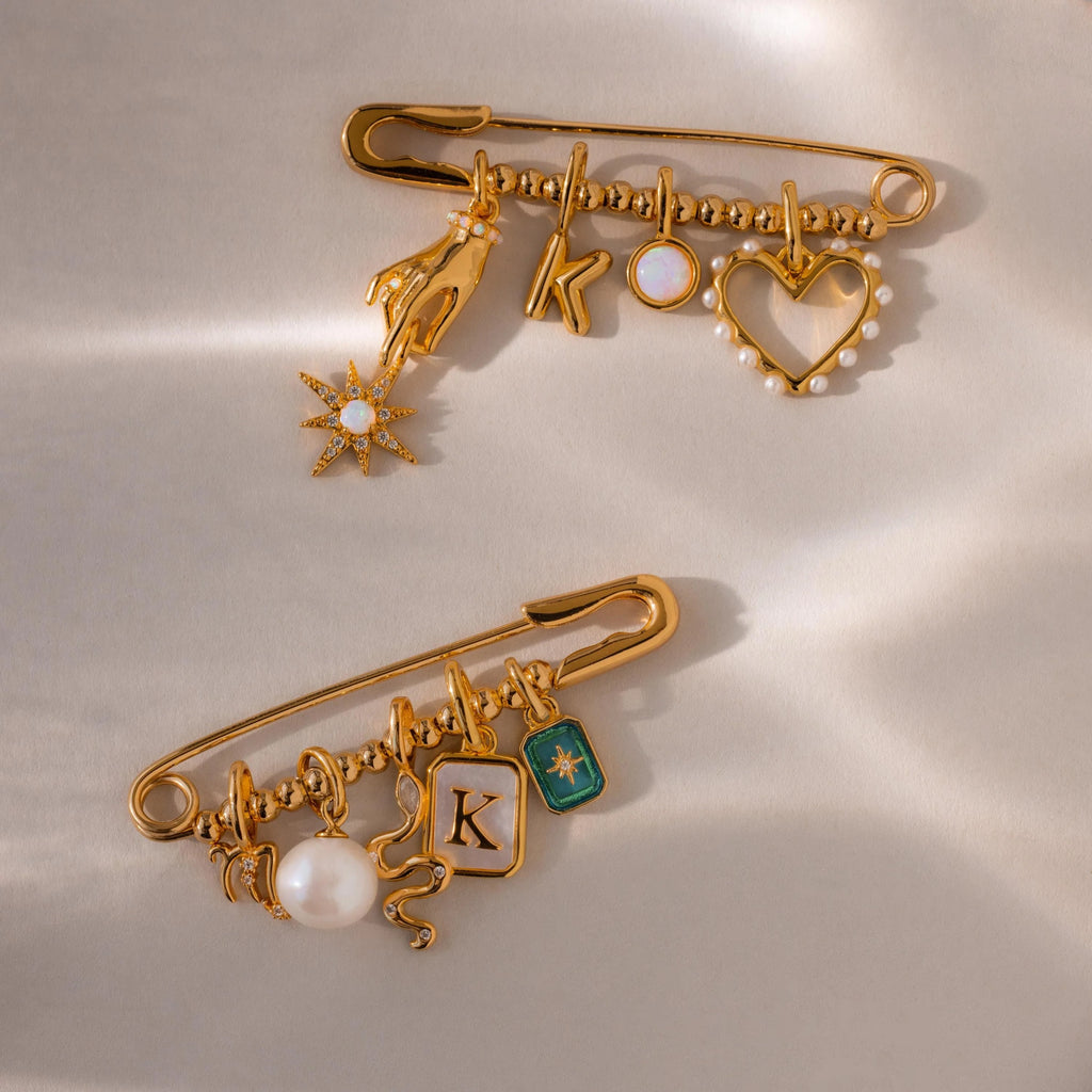 Beaded Charm Pin Silver 18K Gold Plated