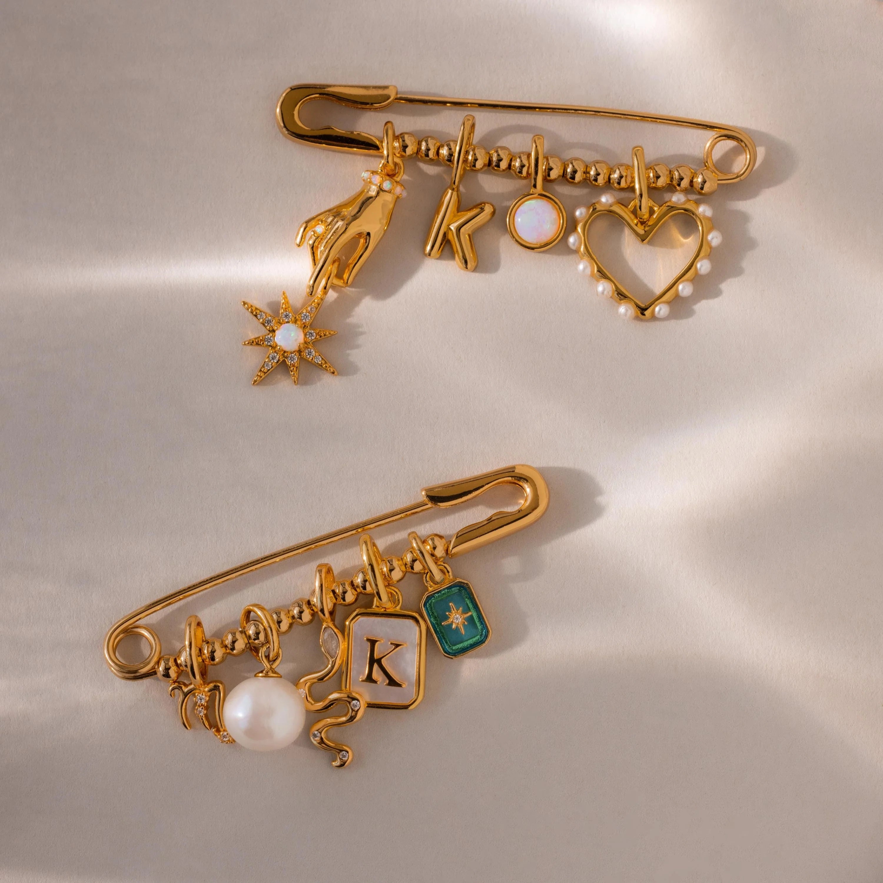 Beaded Charm Pin Silver 18K Gold Plated