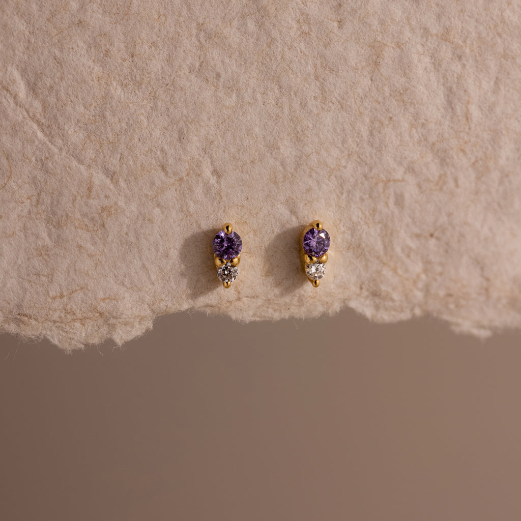 Diamond Birthstone Duo Flatback Studs Silver 18K Gold Plated