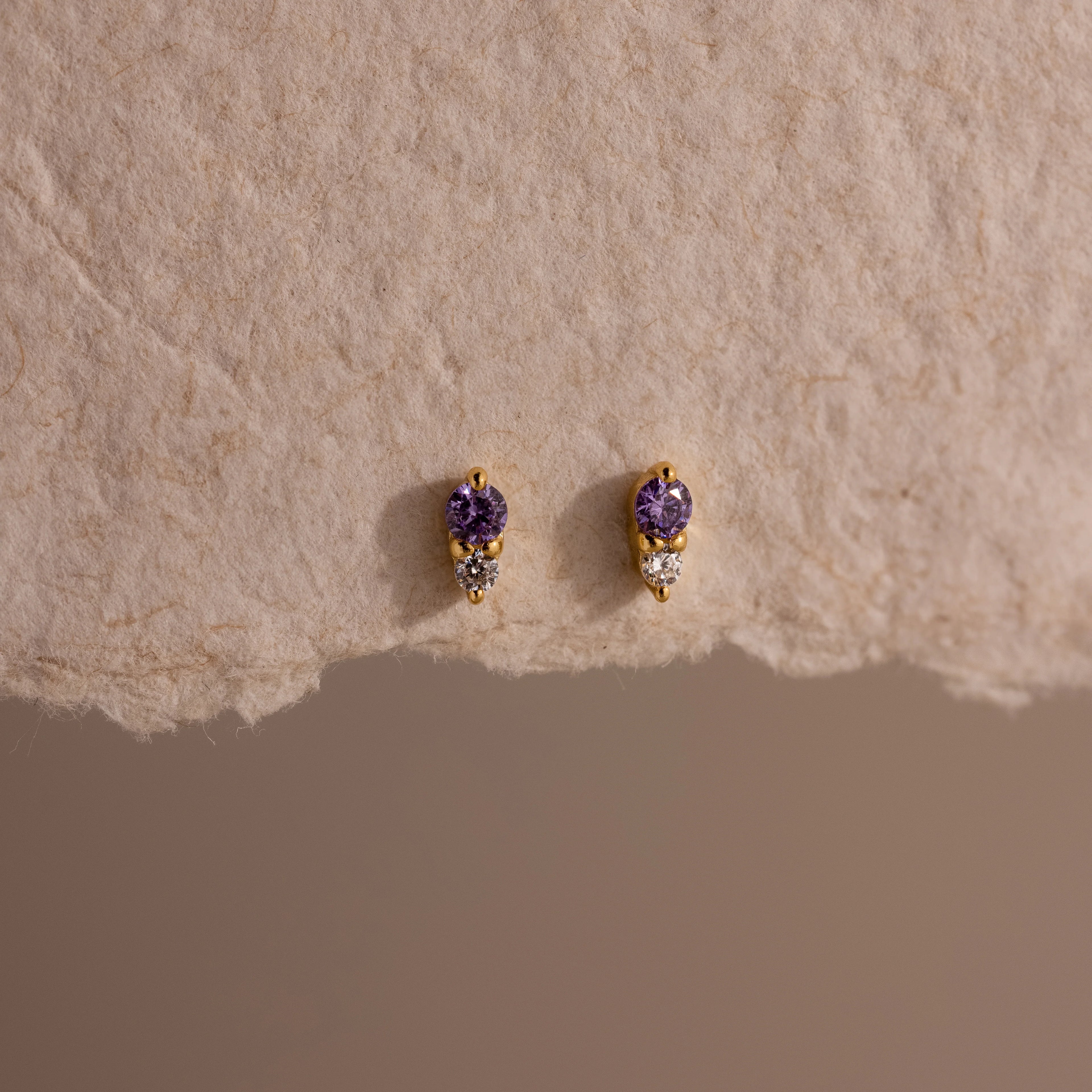 Diamond Birthstone Duo Flatback Studs Silver 18K Gold Plated