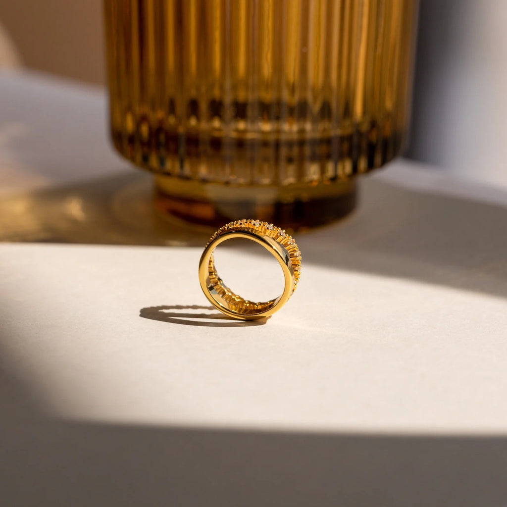 Wave Diamond Duo Ring Silver 18K Gold Plated