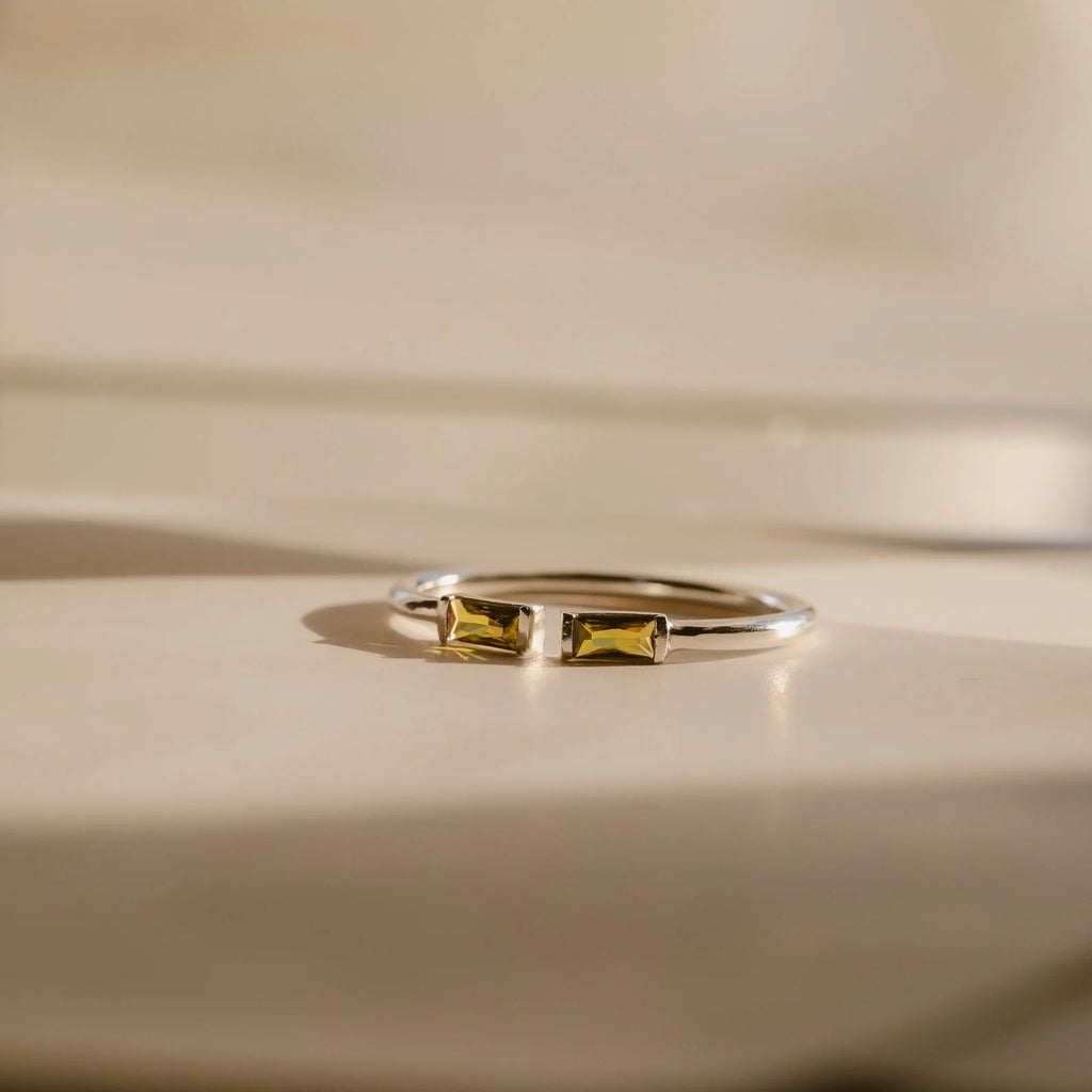 Duo Baguette Birthstone Ring Silver 18K Gold Plated