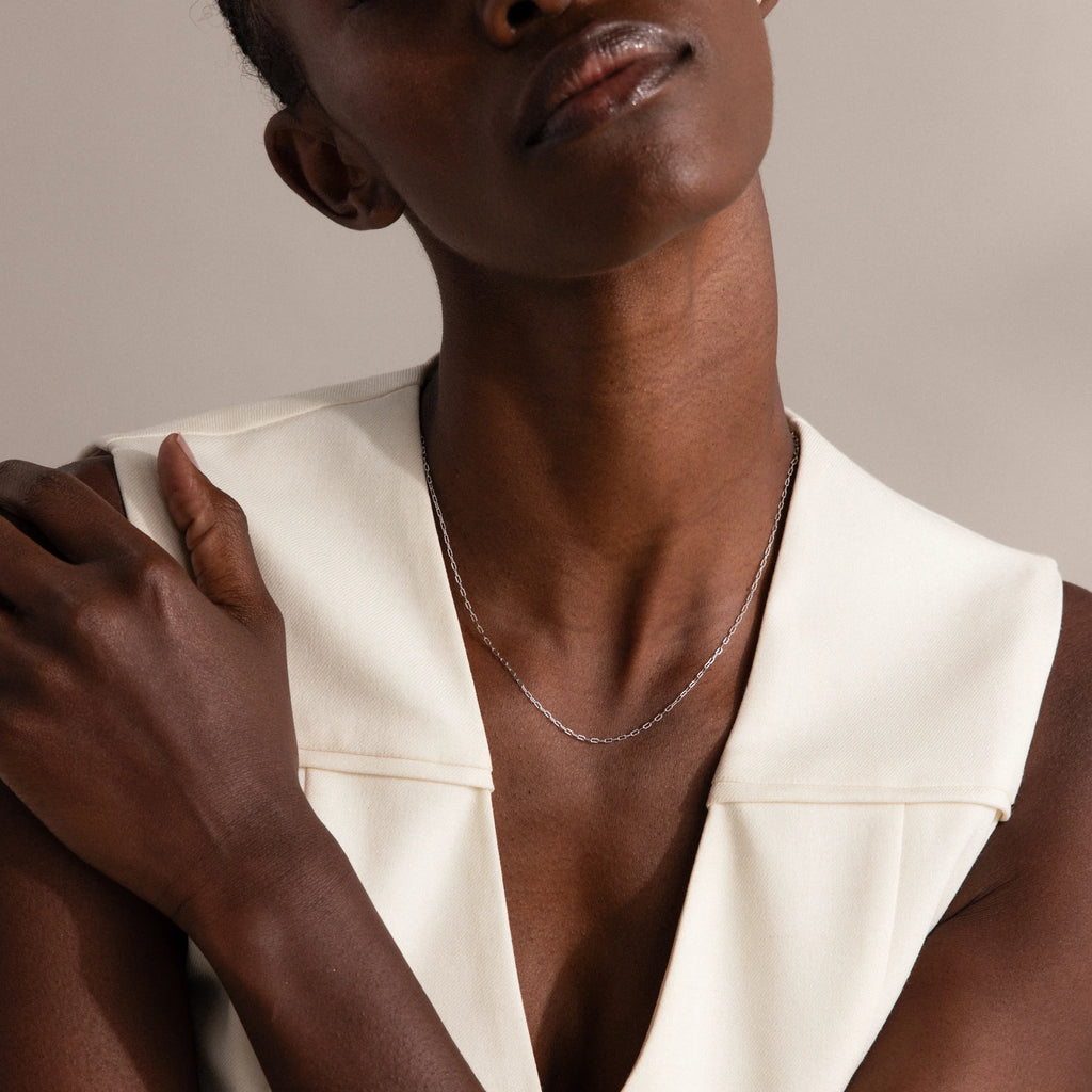 Dainty Paperclip Necklace in Silver Silver 18K Gold Plated