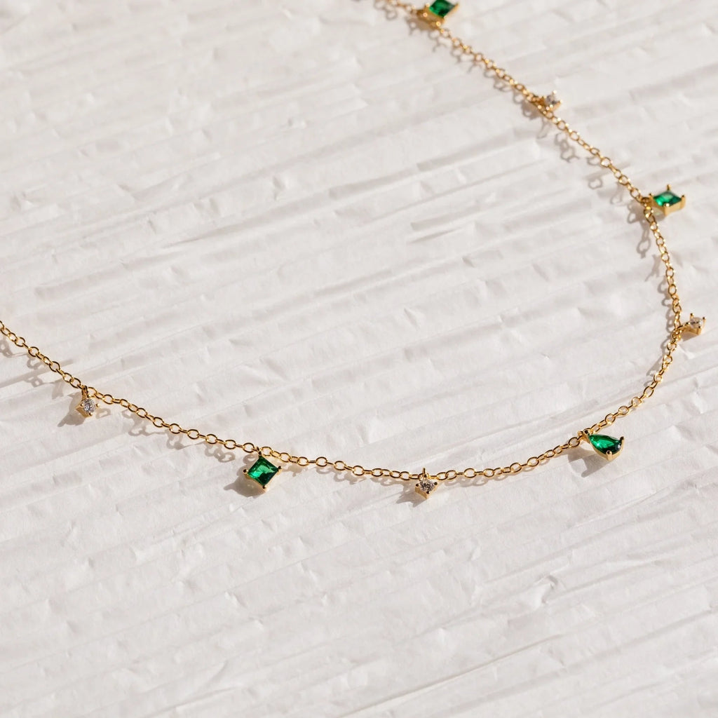 Larissa Emerald Station Necklace Silver 18K Gold Plated
