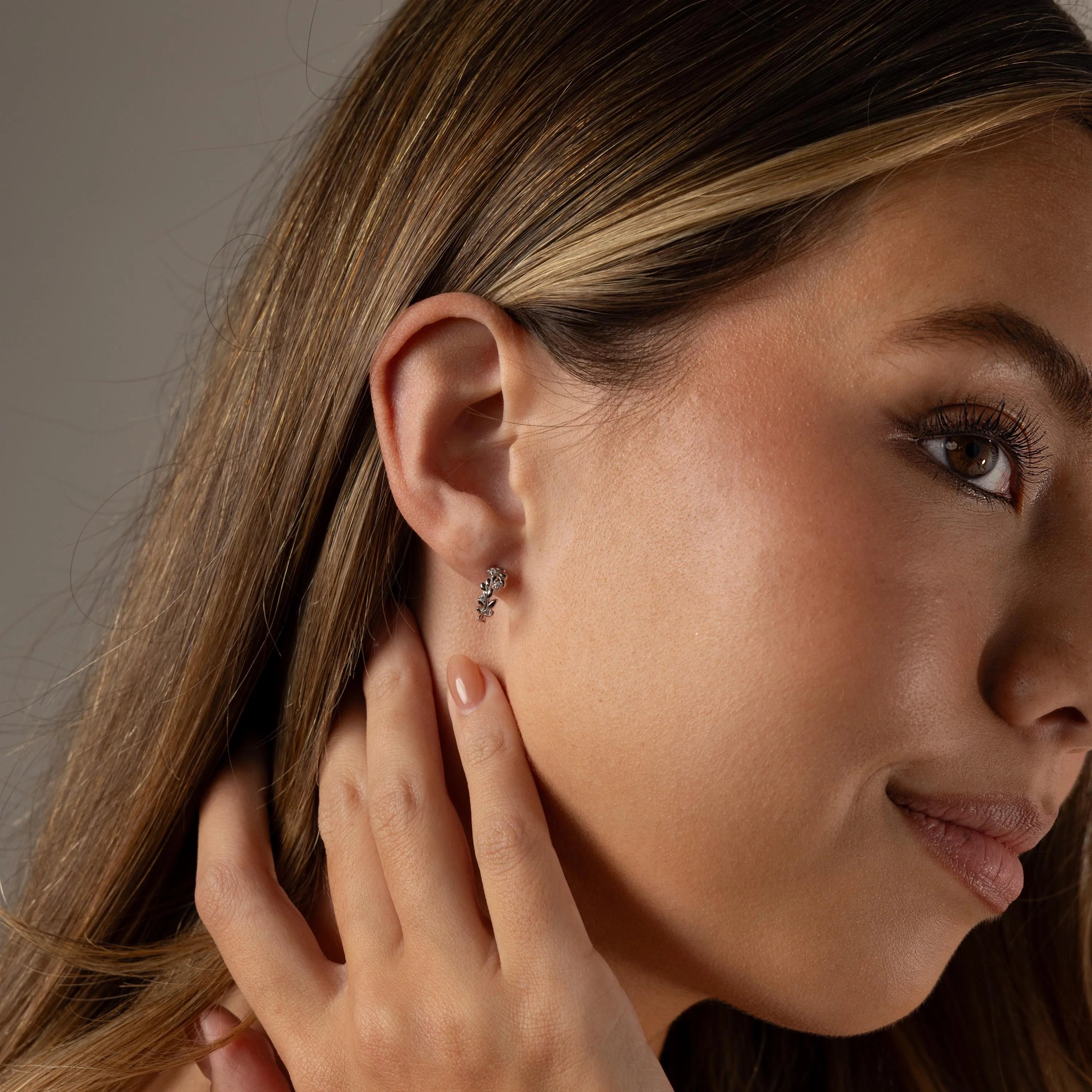 Diamond Leaf Hoops Silver 18K Gold Plated