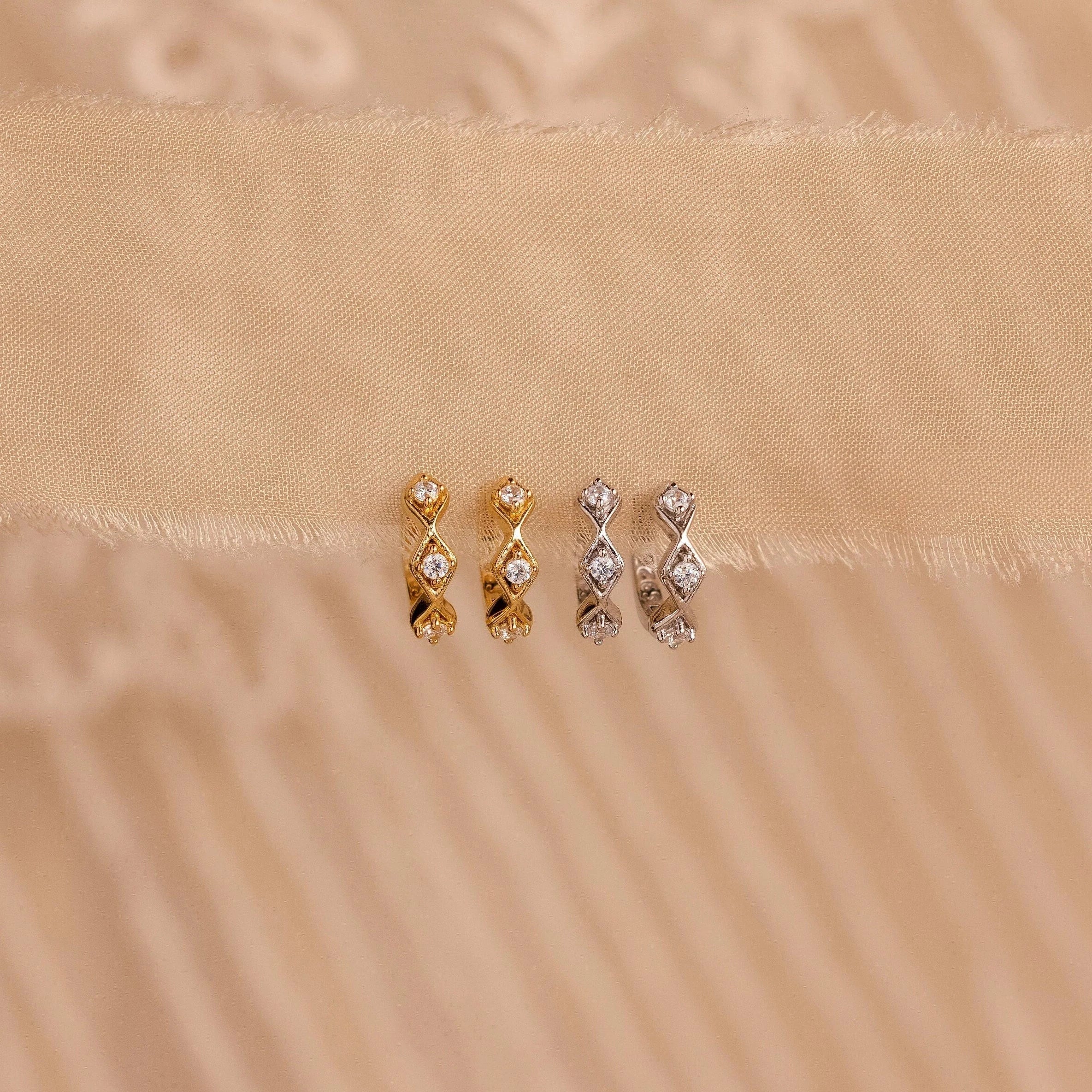 Ericka Diamond Tennis Huggies Silver 18K Gold Plated