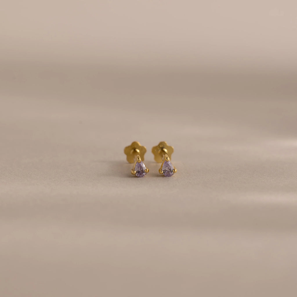 Teardrop Alexandrite Flatback Studs Silver 18K Gold Plated