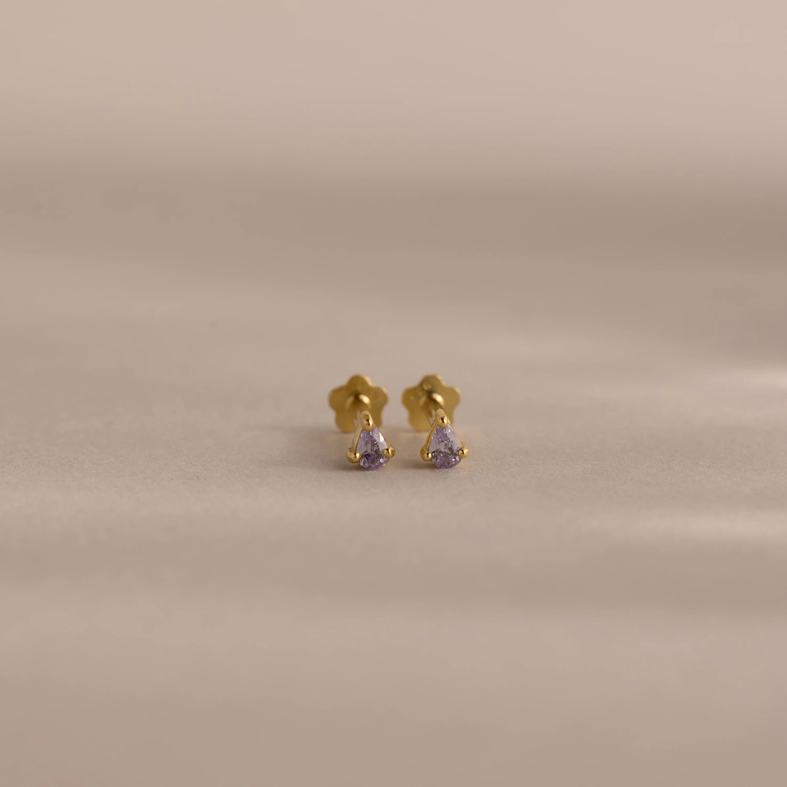 Teardrop Alexandrite Flatback Studs Silver 18K Gold Plated