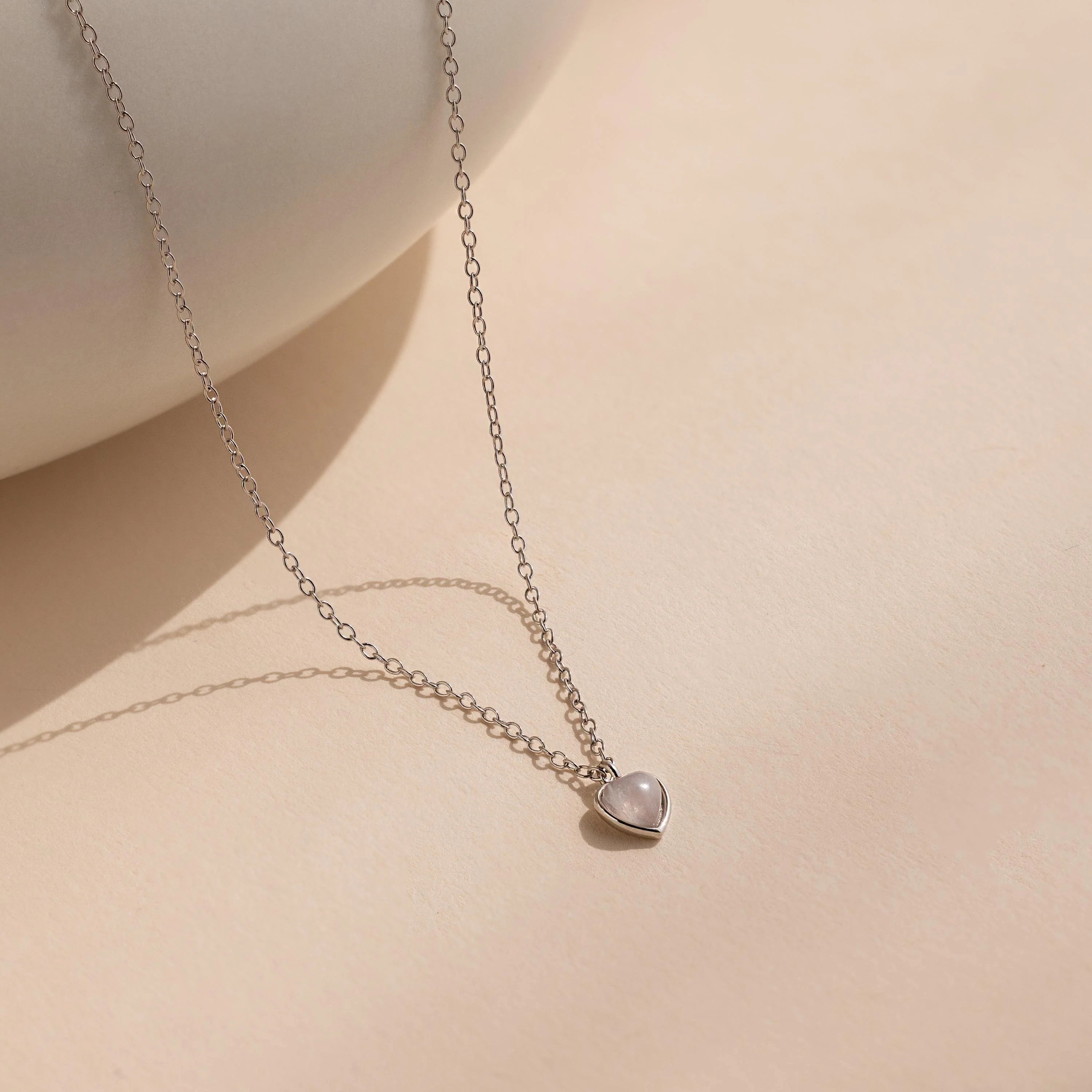 Rose Quartz Heart Charm Necklace Silver 18K Gold Plated