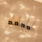 Black Diamond Flower Studs Silver 18K Gold Plated