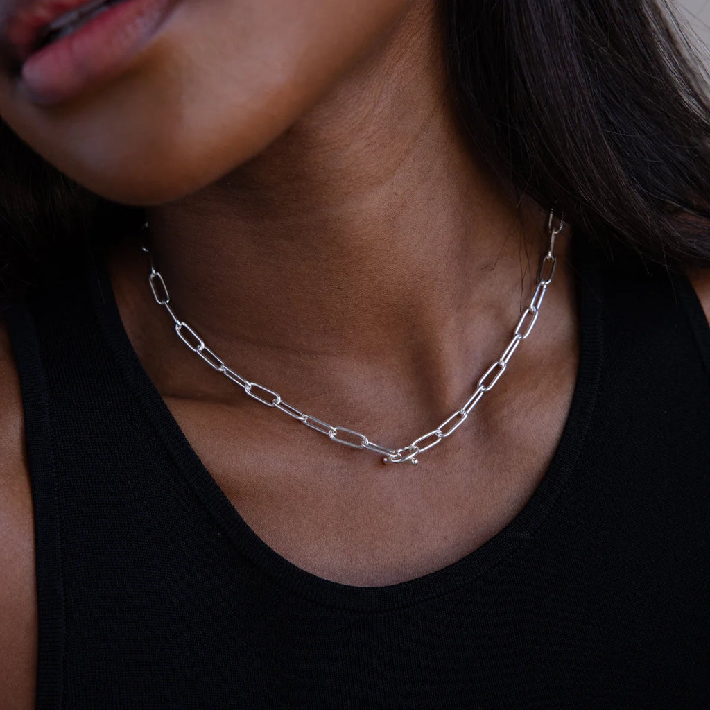 Paperclip Toggle Necklace  Silver 18K Gold Plated