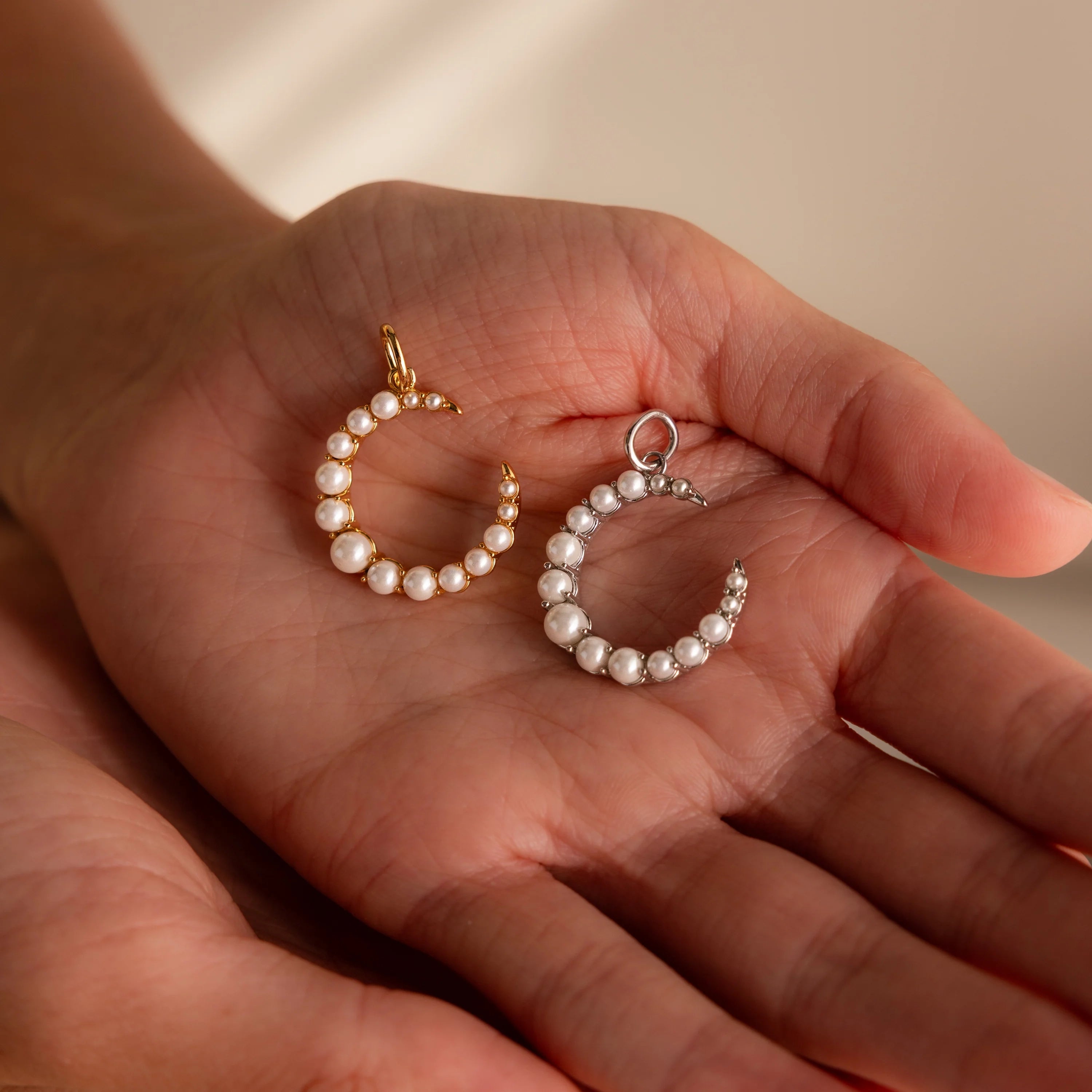 Pearl Moon Charm Silver 18K Gold Plated