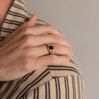 Black Enamel Signet Rings Silver 18K Gold Plated