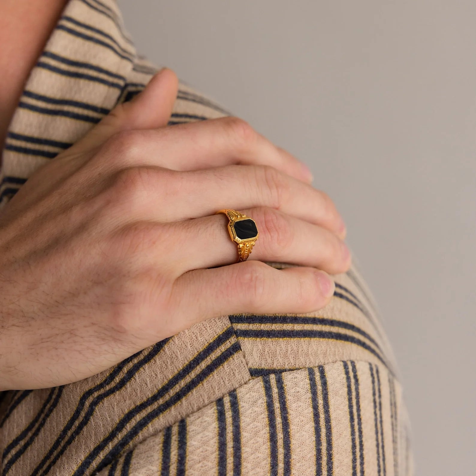 Black Enamel Signet Rings Silver 18K Gold Plated