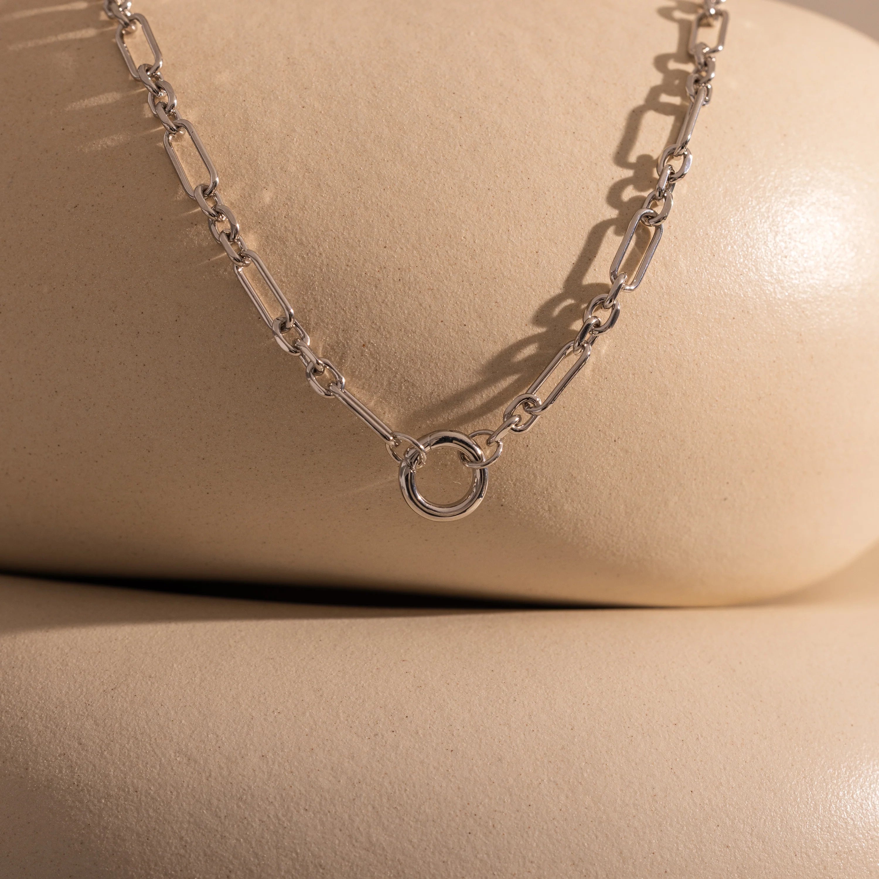 Rolo Circle Figaro Necklace Silver 18K Gold Plated