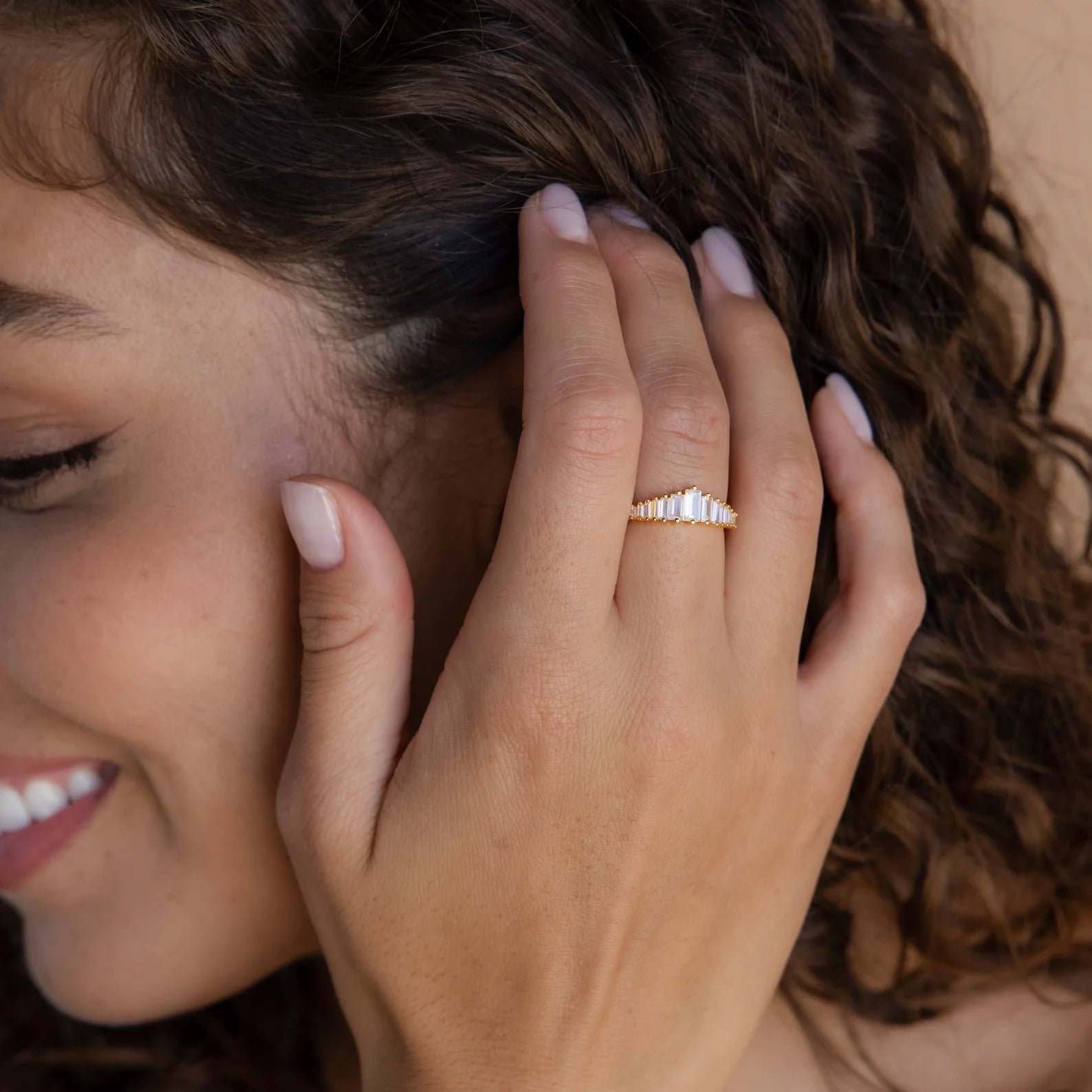 Diamond Art Deco Ring Silver 18K Gold Plated