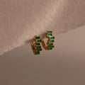 Staggered Baguette Emerald Huggies Silver 18K Gold Plated
