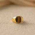 Faux Tiger's Eye Signet Ring Silver 18K Gold Plated