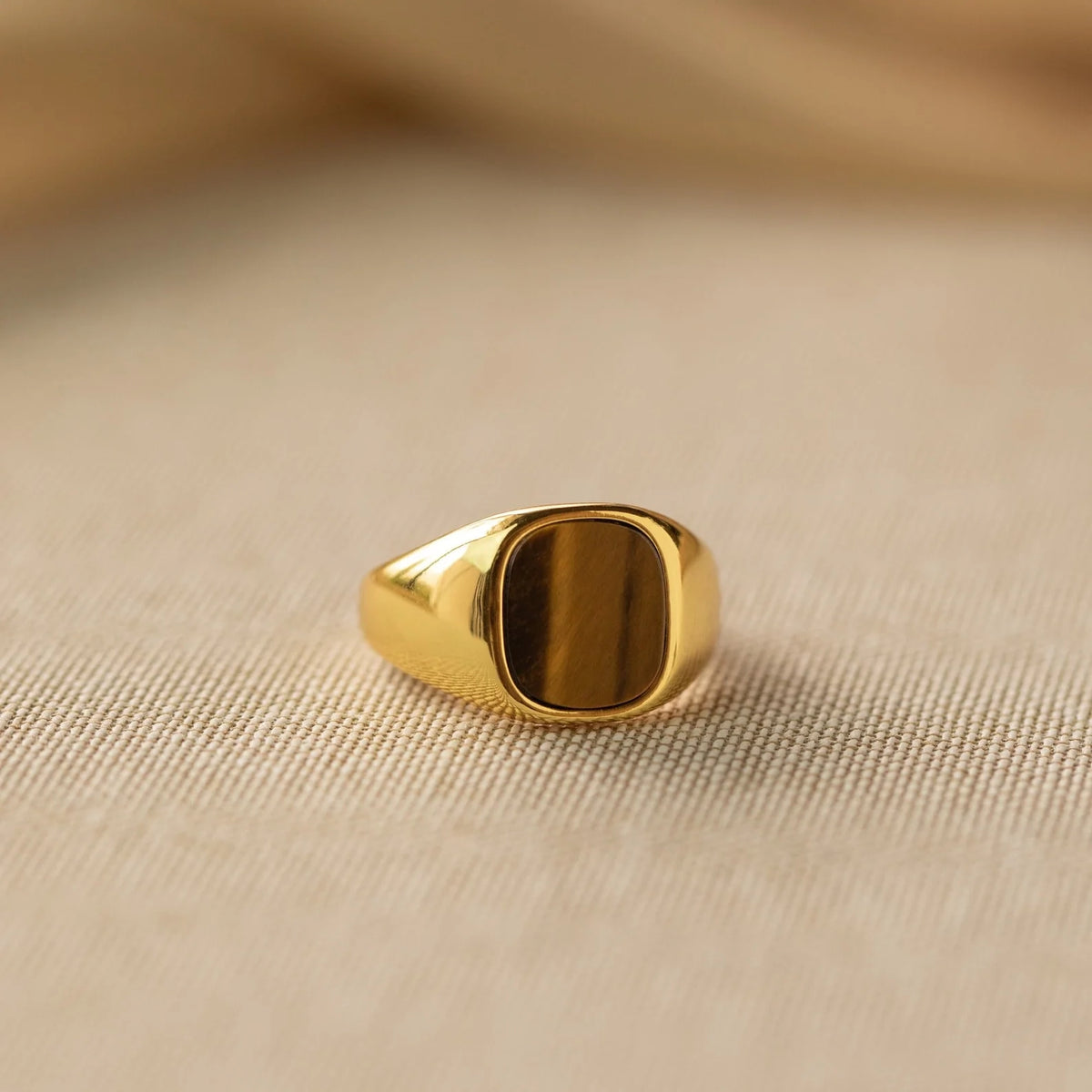 Faux Tiger's Eye Signet Ring Silver 18K Gold Plated