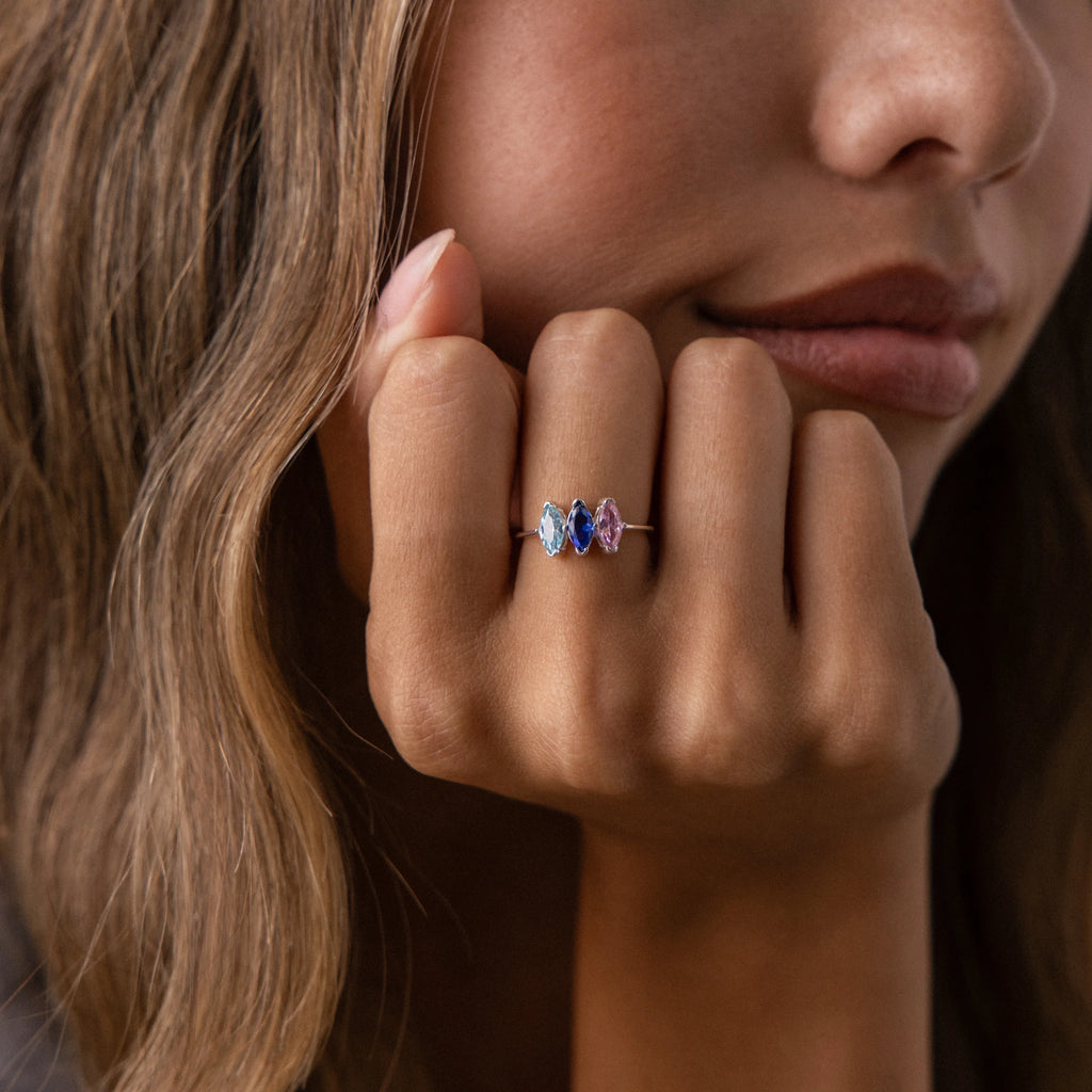 Multiple Marquise Birthstone Ring Silver 18K Gold Plated