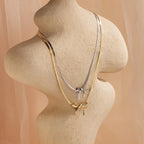 Herringbone Bow Necklace Silver 18K Gold Plated