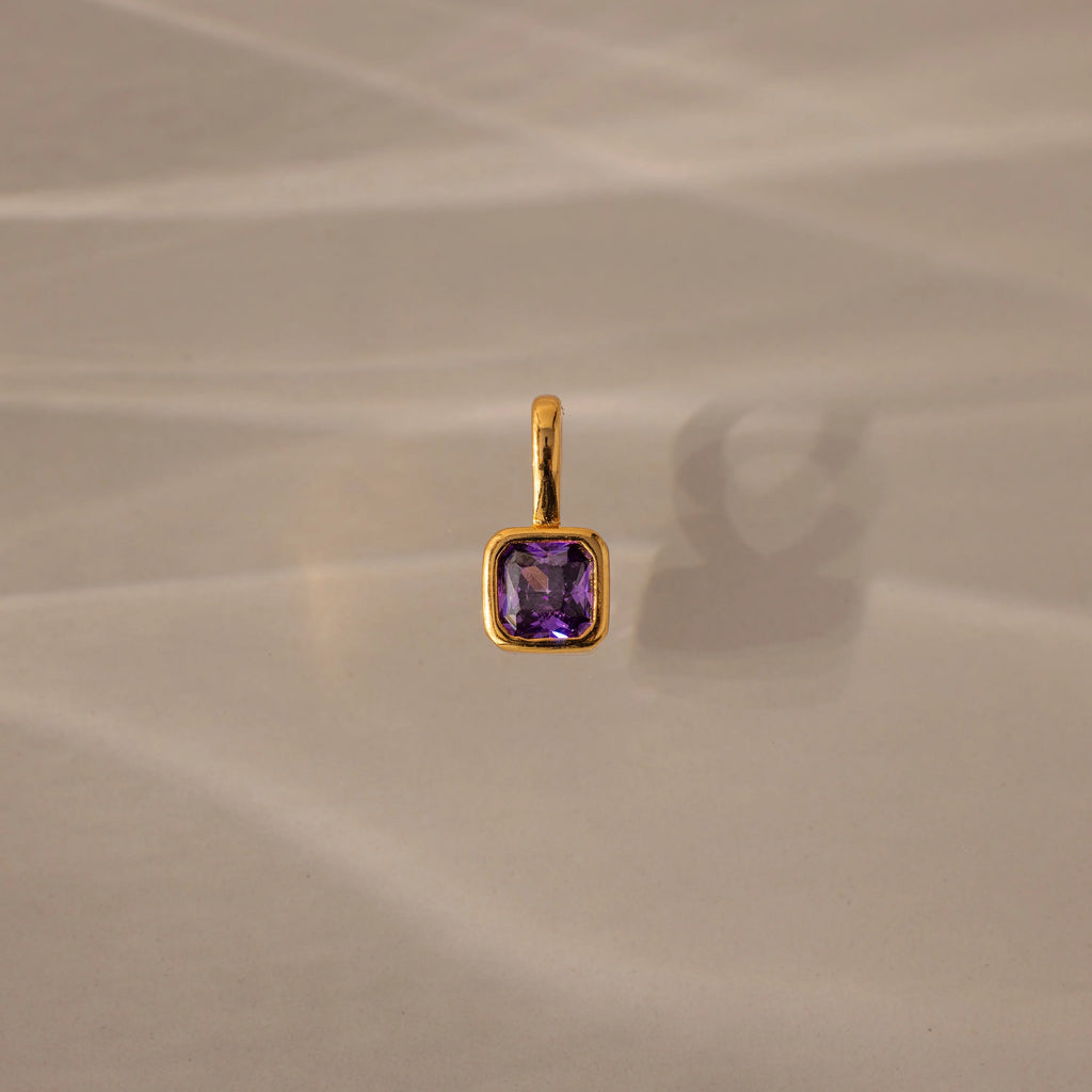 Square Bezel Birthstone Charm Silver 18K Gold Plated
