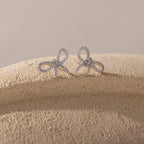 Pave Bow Studs Silver 18K Gold Plated