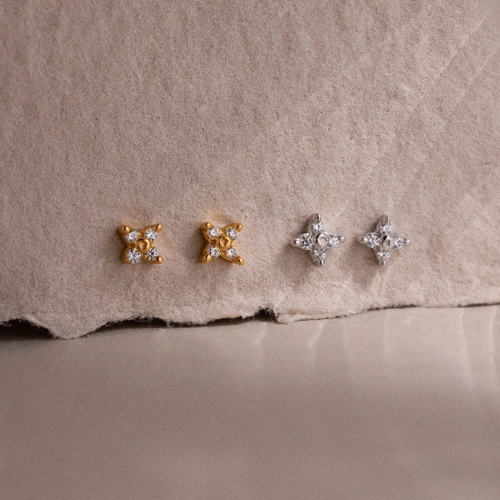 Hera Flower Studs Silver 18K Gold Plated