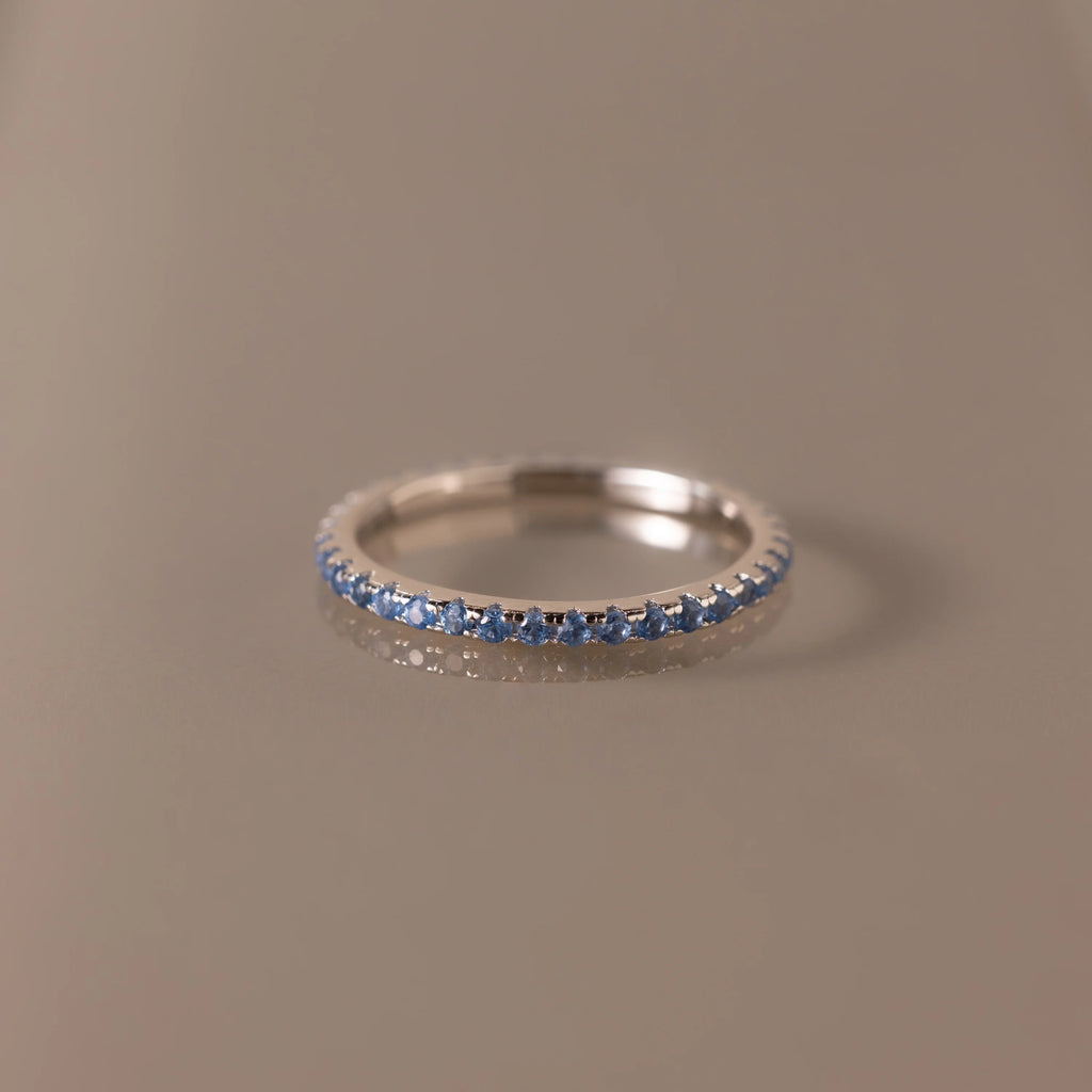 Blue Zircon Eternity band Ring Silver 18K Gold Plated