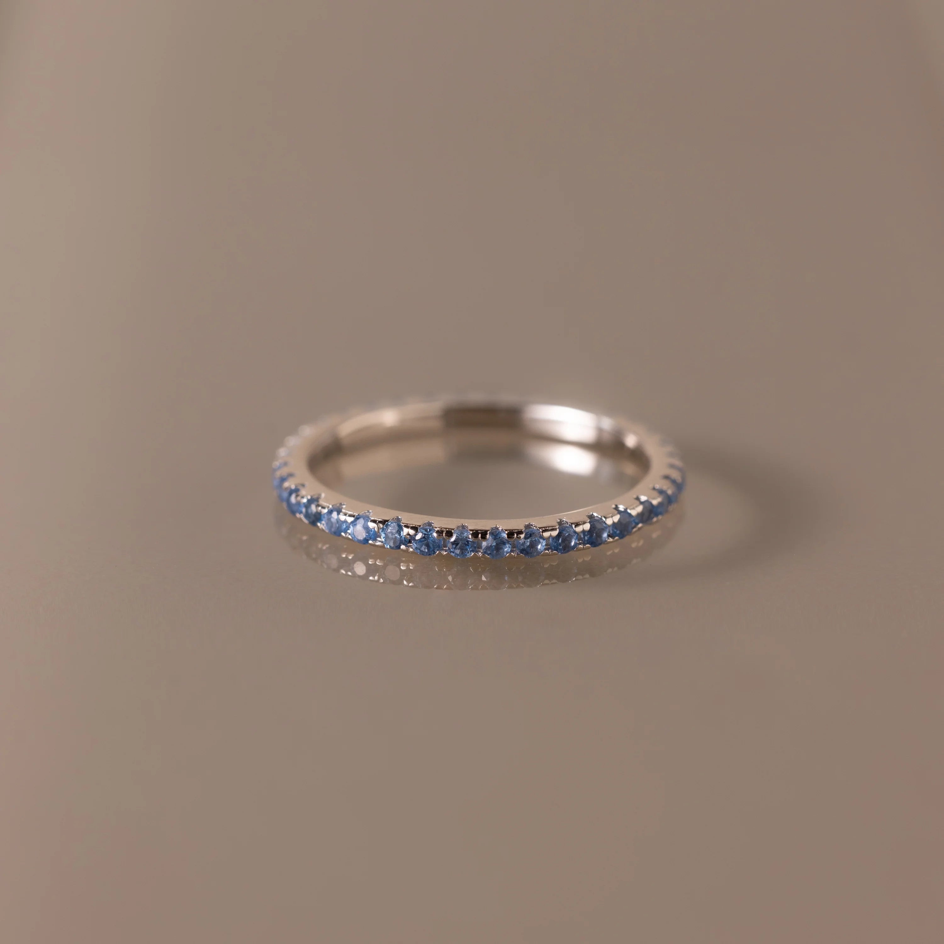 Blue Zircon Eternity band Ring Silver 18K Gold Plated