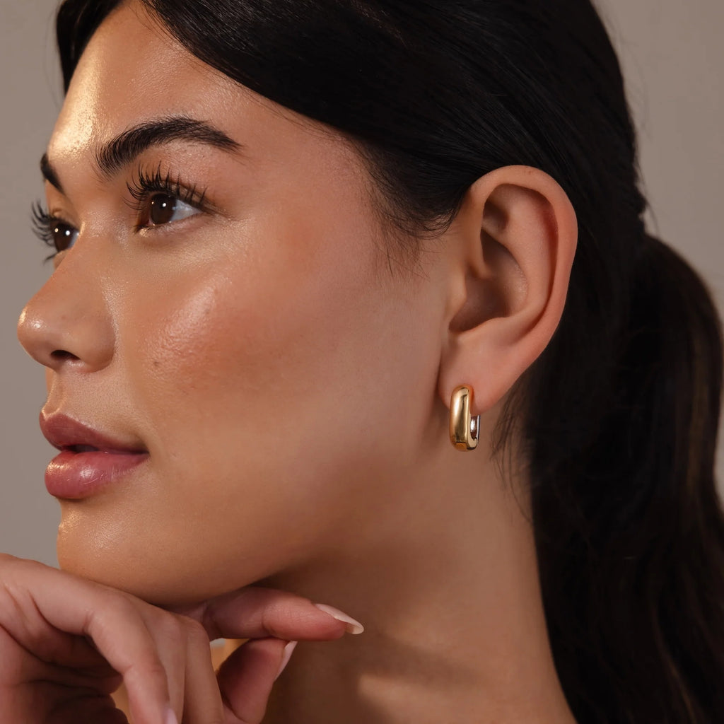 Bold Link Hoops in Mixed Metal Silver 18K Gold Plated
