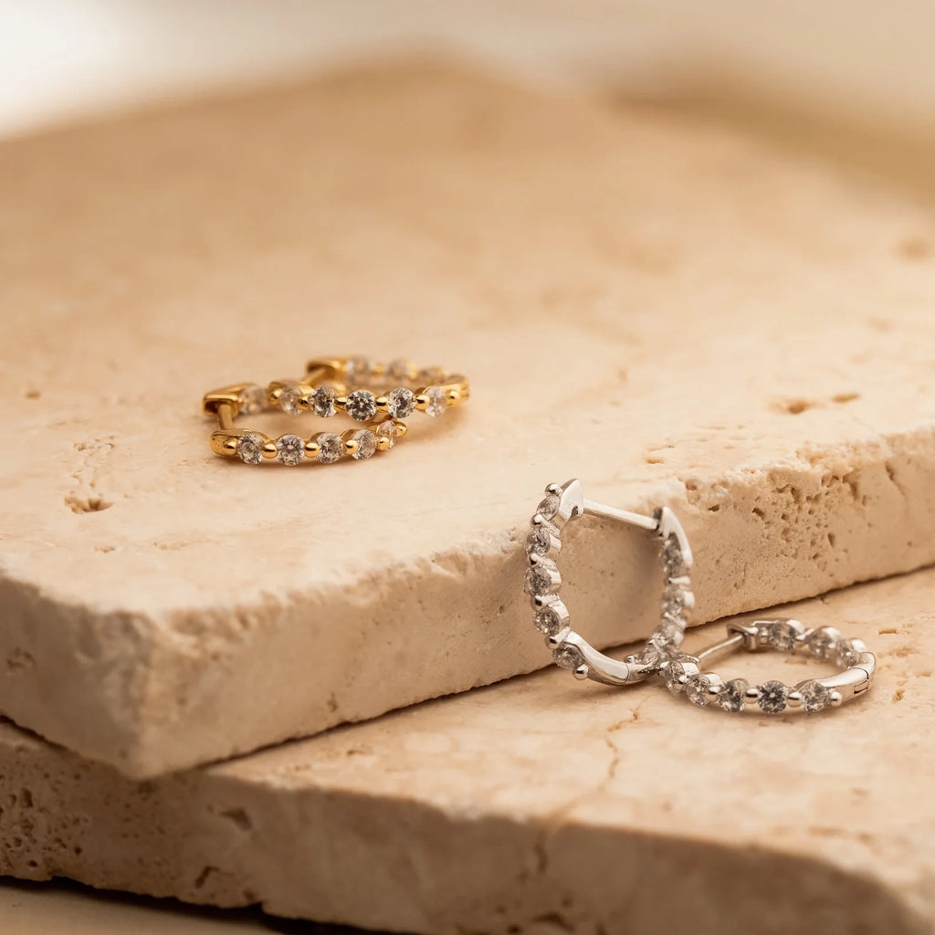 Inside Out Diamond Huggies  Silver 18K Gold Plated