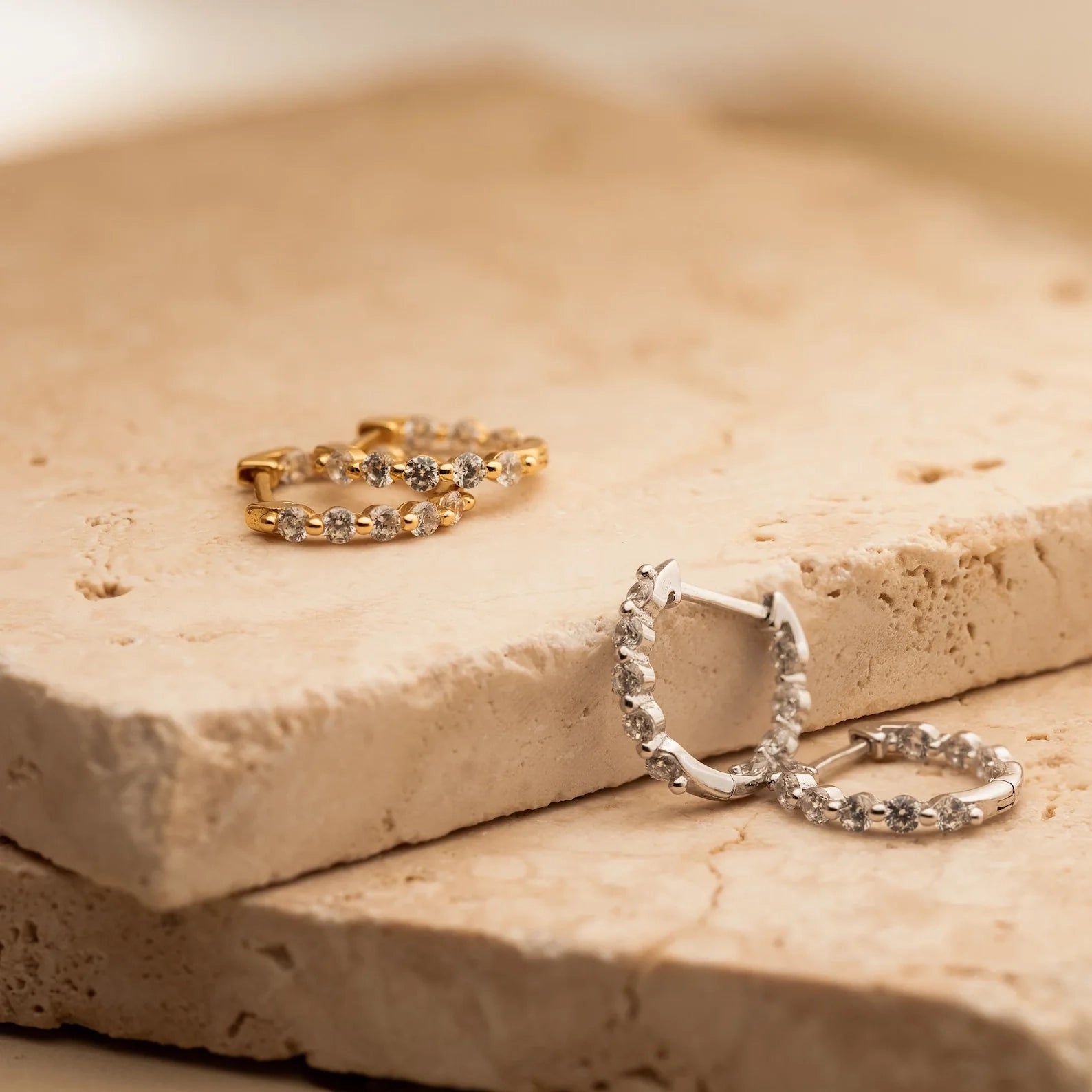 Inside Out Diamond Huggies  Silver 18K Gold Plated
