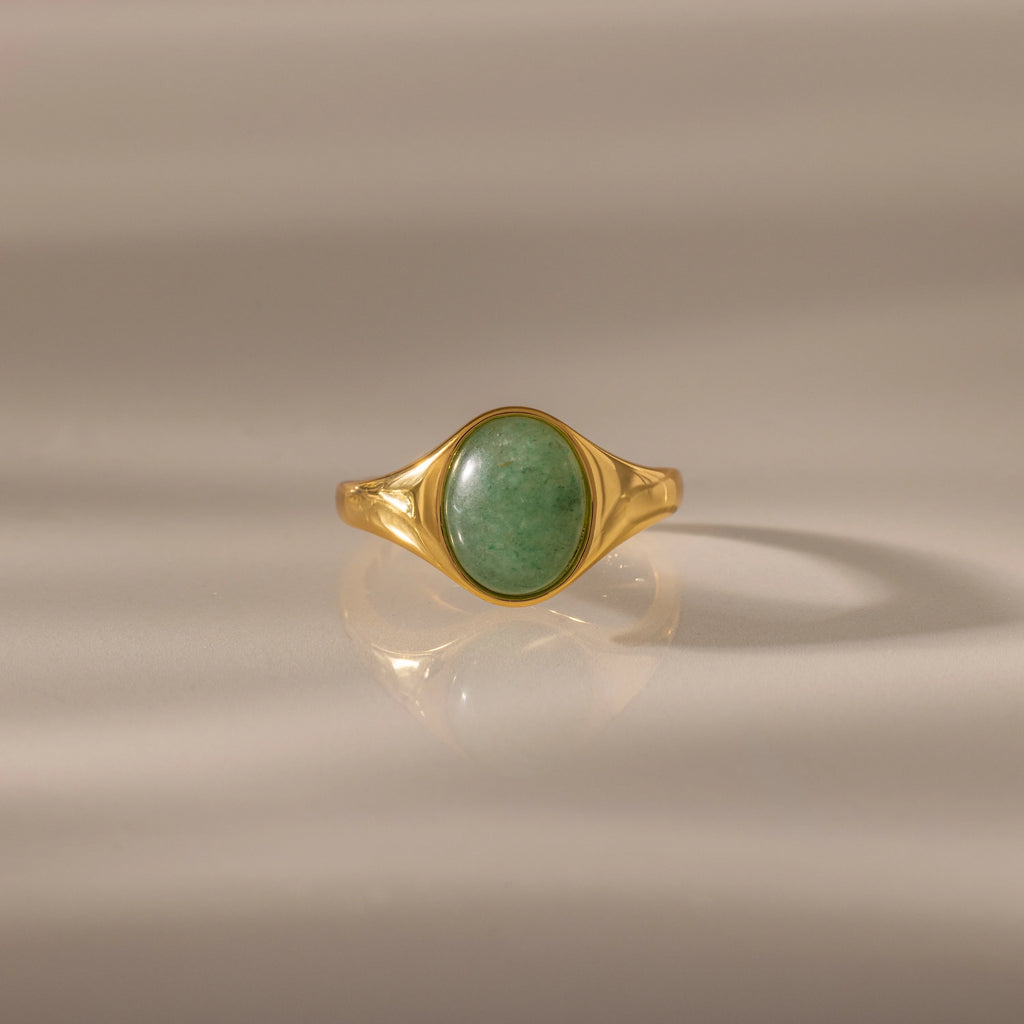 Solace Jade Diamond Signet Ring Silver 18K Gold Plated