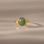 Solace Jade Diamond Signet Ring Silver 18K Gold Plated