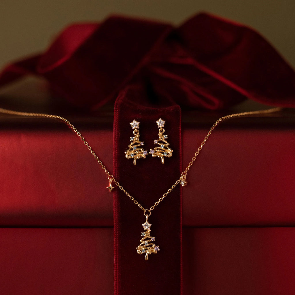 Diamond Christmas Tree Studs Silver 18K Gold Plated