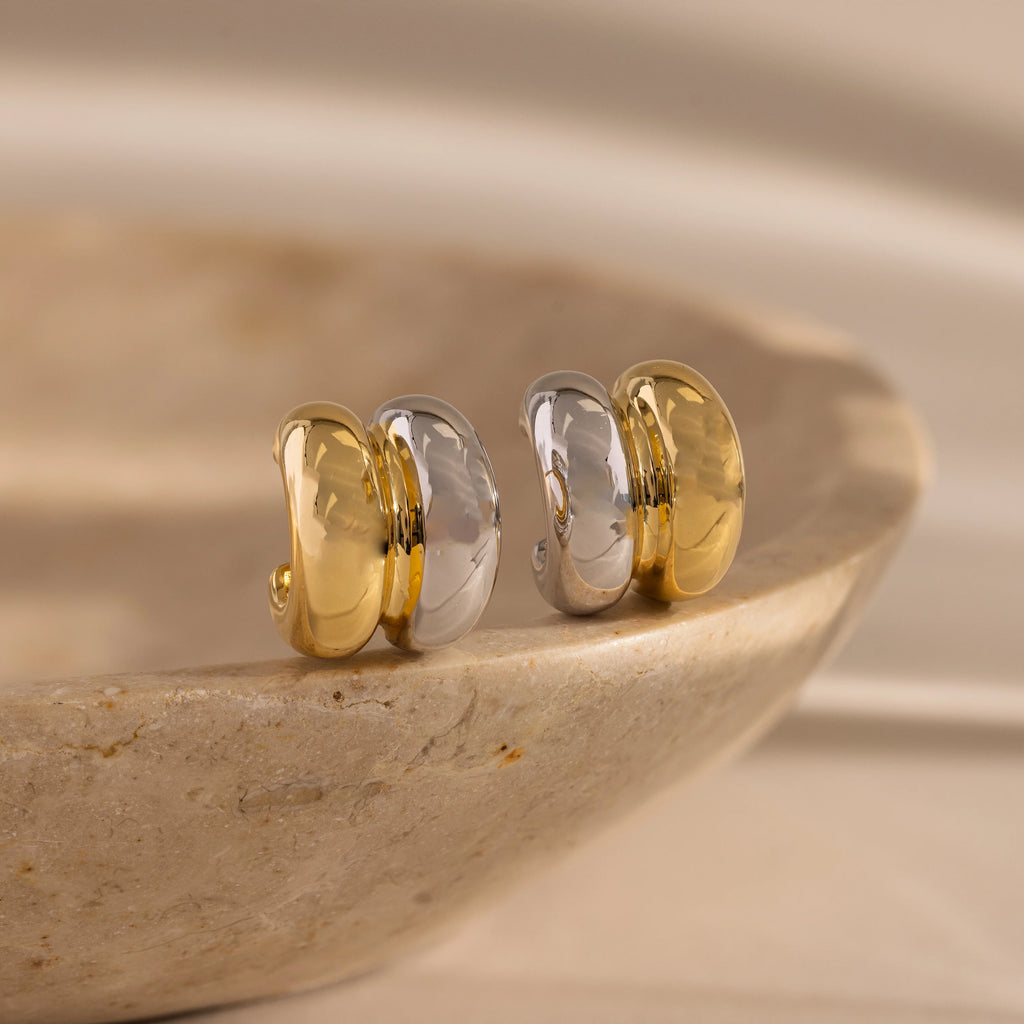 Mixed Metal Puff Studs  Silver 18K Gold Plated