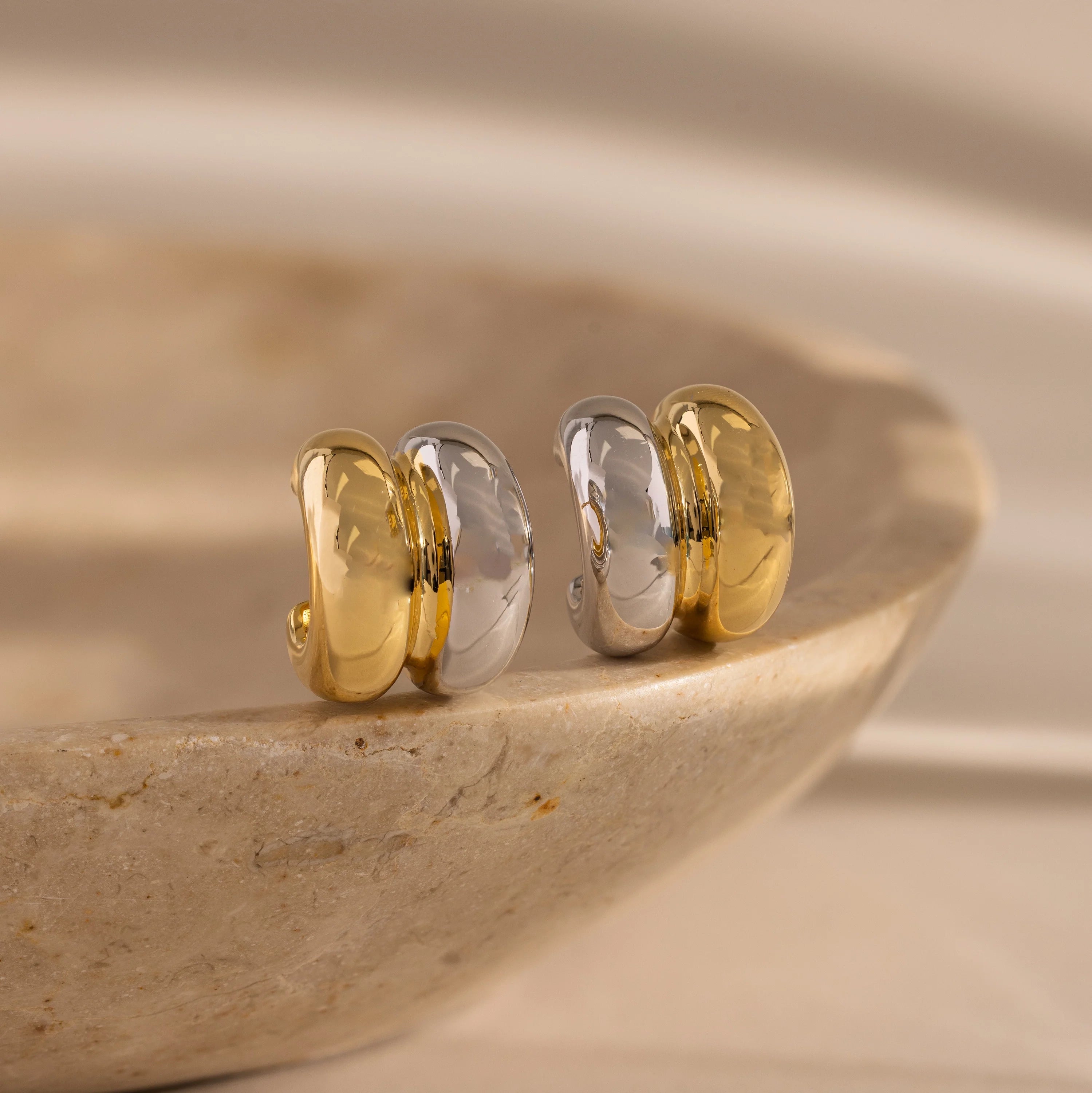 Mixed Metal Puff Studs  Silver 18K Gold Plated
