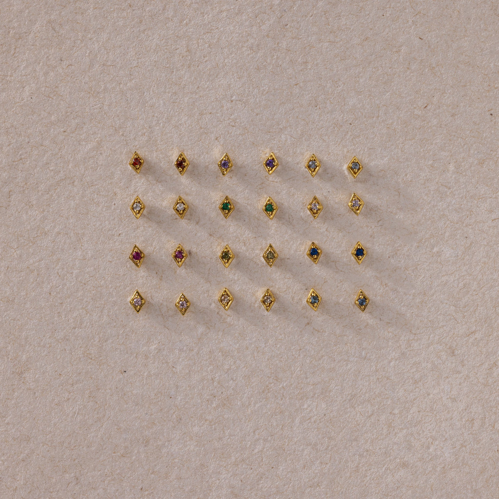 Geometric Aquamarine Flat Back Studs Silver 18K Gold Plated