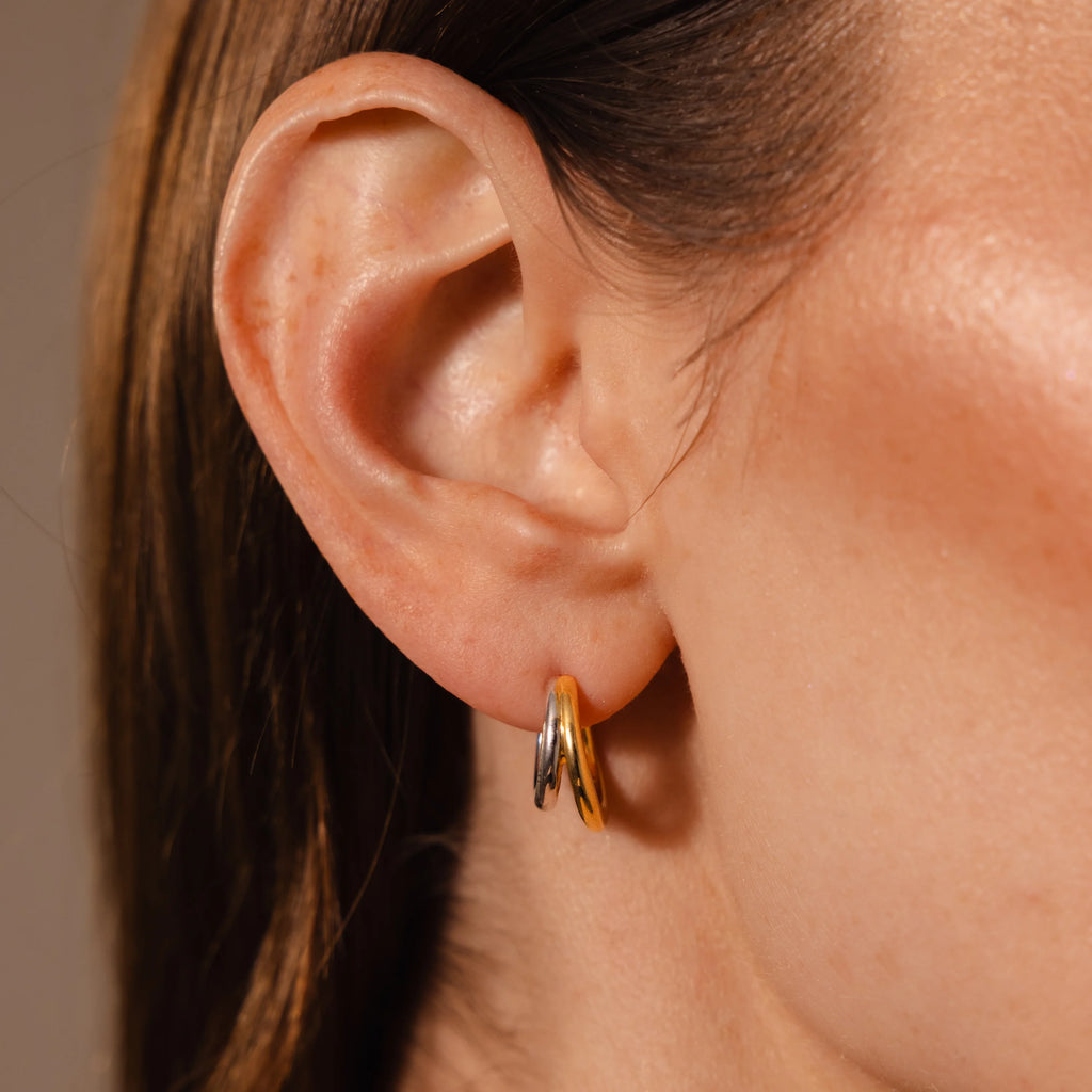 Mixed Metal Duo Hoops Silver 18K Gold Plated