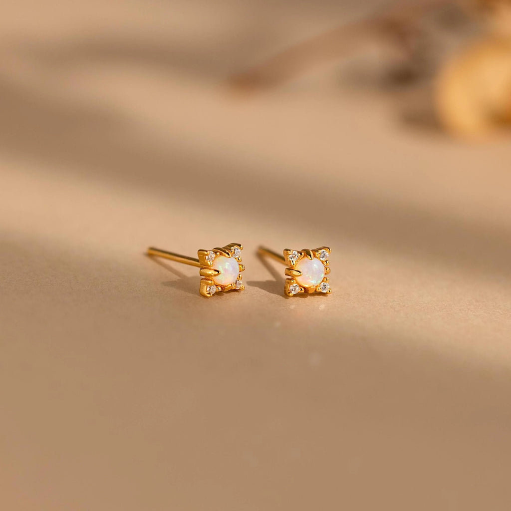 Opal Diamond Star Studs Silver 18K Gold Plated